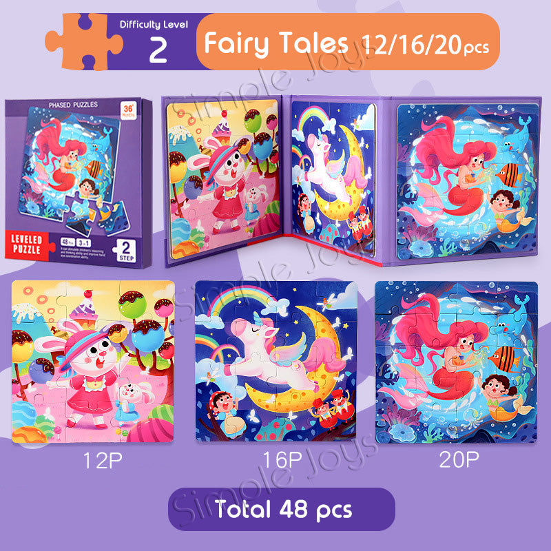 3-in-1 Magnetic Jigsaw Puzzle For Kids Child Safe Book Design With Increasing Difficulty